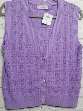 Time After Time womens  vest w/ rhinestone buttons size Large 100% cotton EUC
